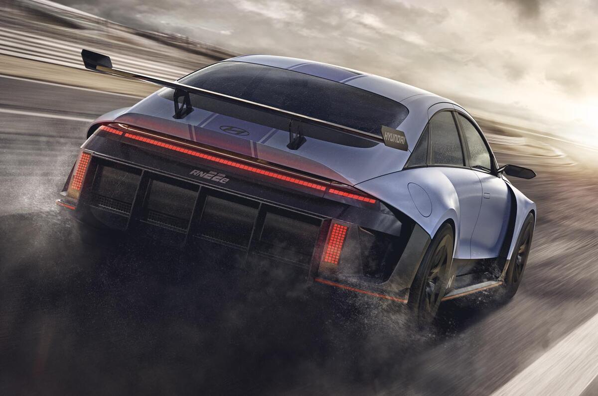 Hyundai RN22e dynamic rear three quarters