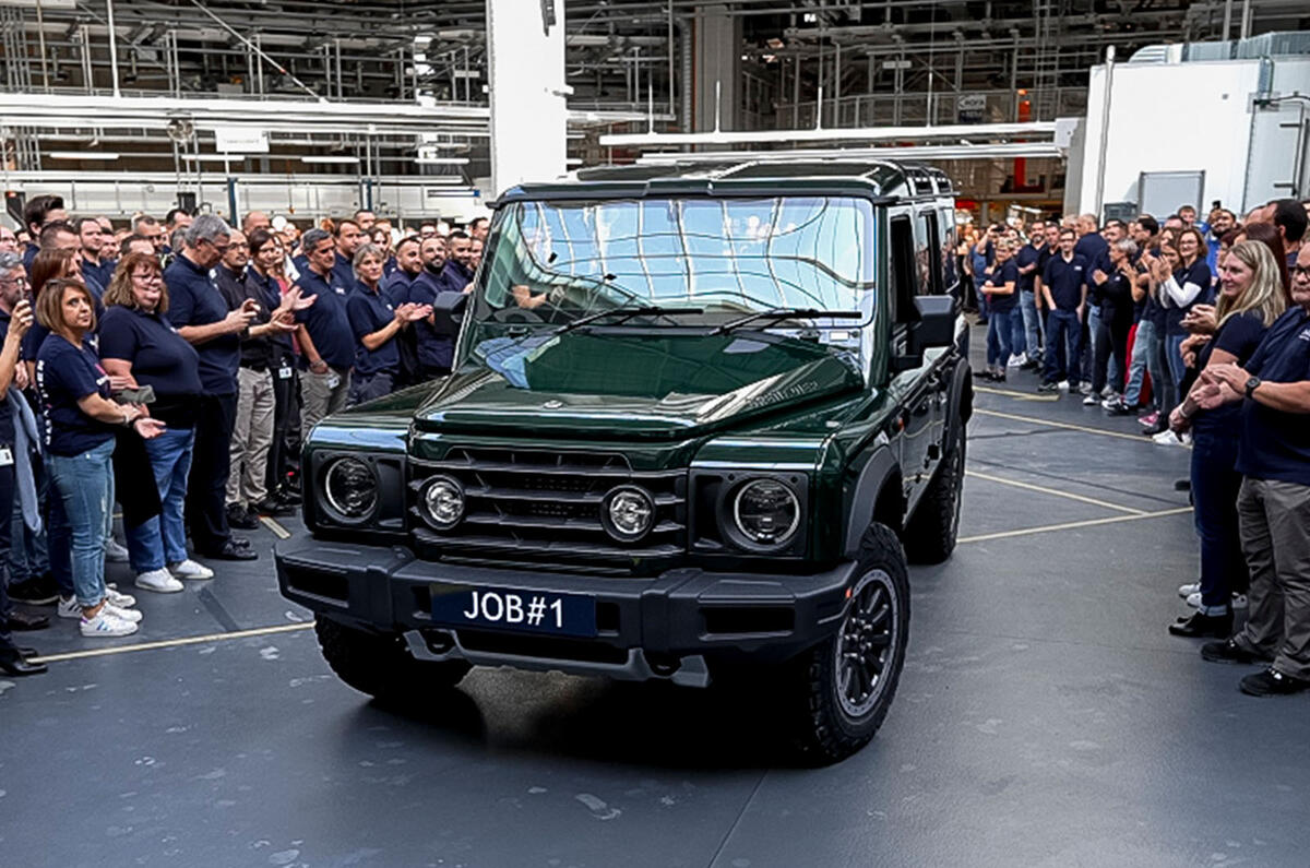 Ineos Grenadier front three quarter factory workers Ineos Grenadier front three quarter factory workers