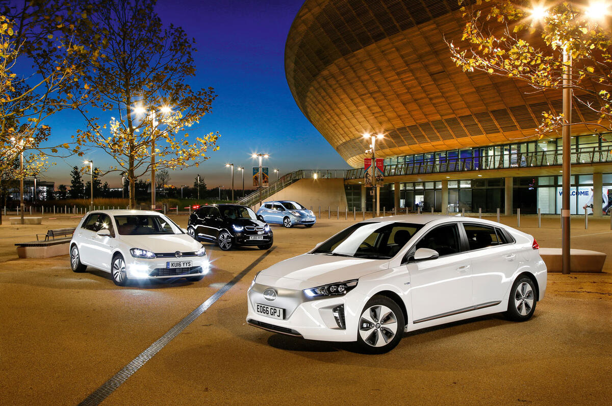 Hyundai Ioniq, Volkswagen E-Golf, BMW i3 vs Nissan Leaf - electric vehicle group test