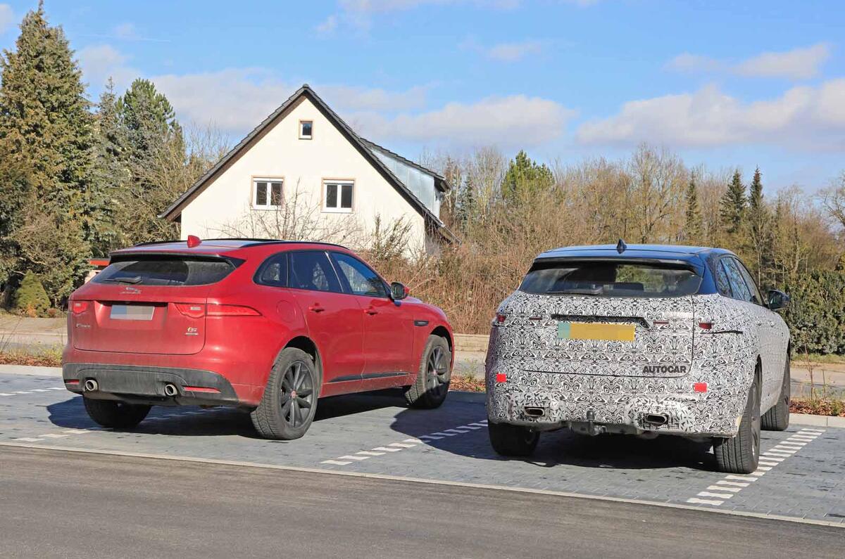 Jaguar F-Pace facelift spies rear next to other car