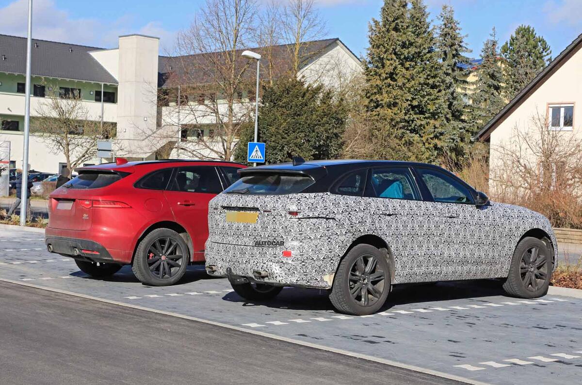 Jaguar F-Pace facelift spies rear side next to other car
