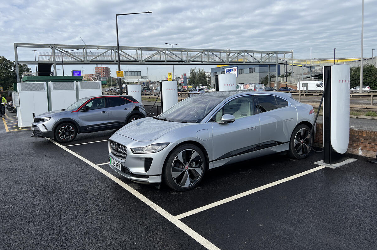 Jaguar i pace using a Tesla charger Jaguar i pace using a Tesla charger