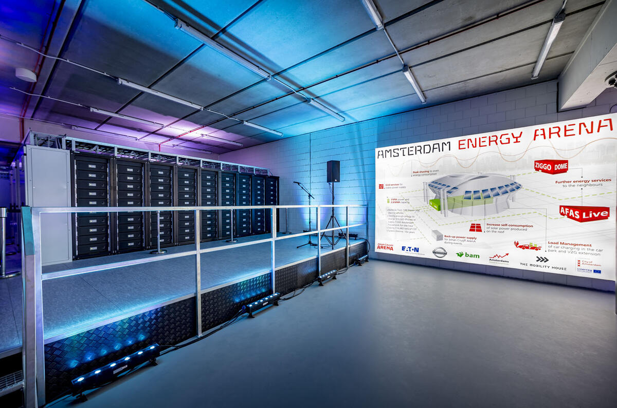 Nissan Leaf batteries power stadium energy storage system in Amsterdam