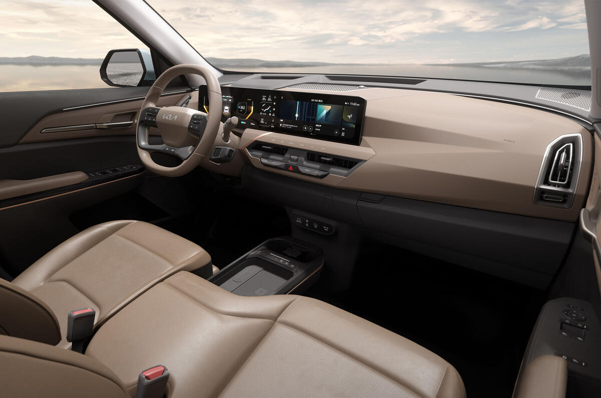 Kia EV5 in studio front seats and dashboard Kia EV5 in studio front seats and dashboard