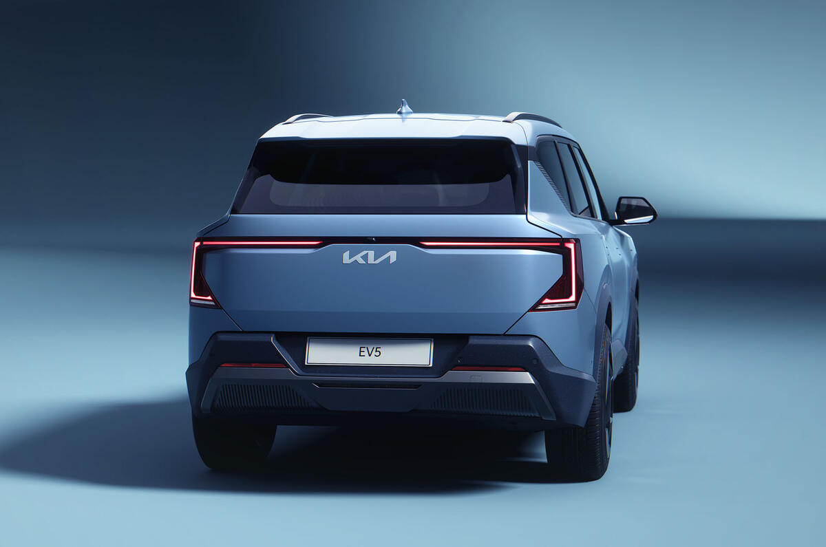 Kia EV5 in studio rear three quarters Kia EV5 in studio rear three quarters