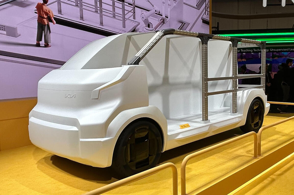 Kia PV5 cutaway CES front quarter Kia PV5 cutaway CES front quarter