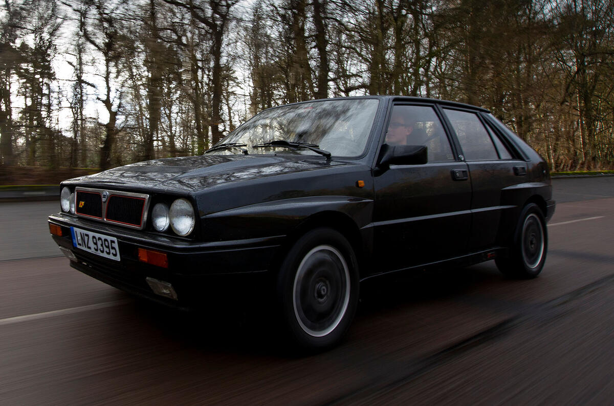 Lancia Delta HF Integrale front three quarter tracking Lancia Delta HF Integrale front three quarter tracking