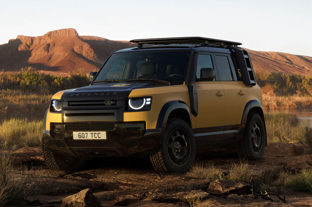 Land Rover Defender Trophy Edition front quarter yellow