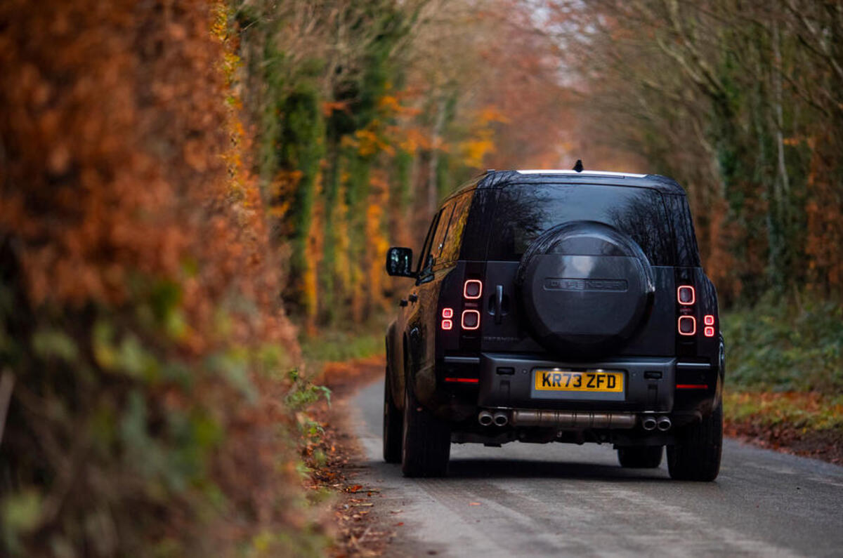 land rover defender v8 130 review 2023 05 action rear