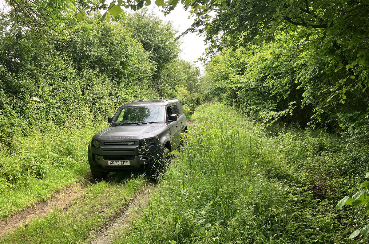 Land Rover Defender green lanign