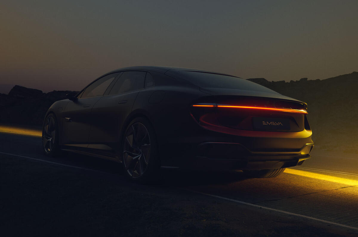 Lotus Emeya 2024 rear quarter tracking dark Lotus Emeya 2024 rear quarter tracking dark