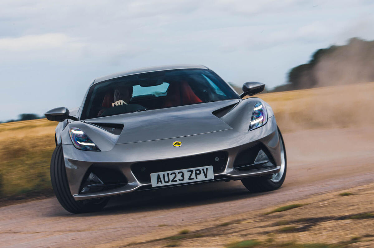 Lotus Emira 4cyl front quarter powersliding