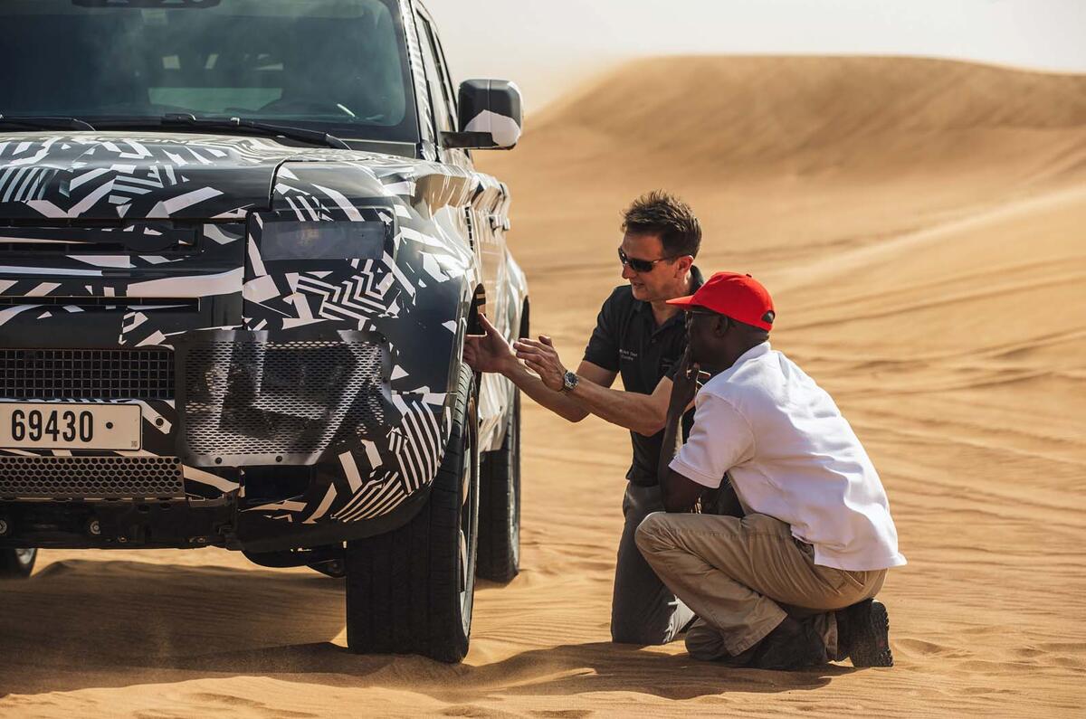 Land Rover Defender testing with Red Cross in Dubai