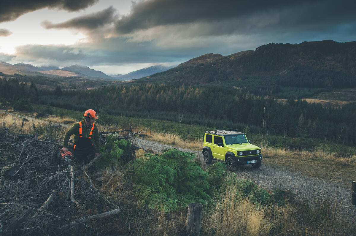 Christmas tree road trip in a Suzuki Jimny