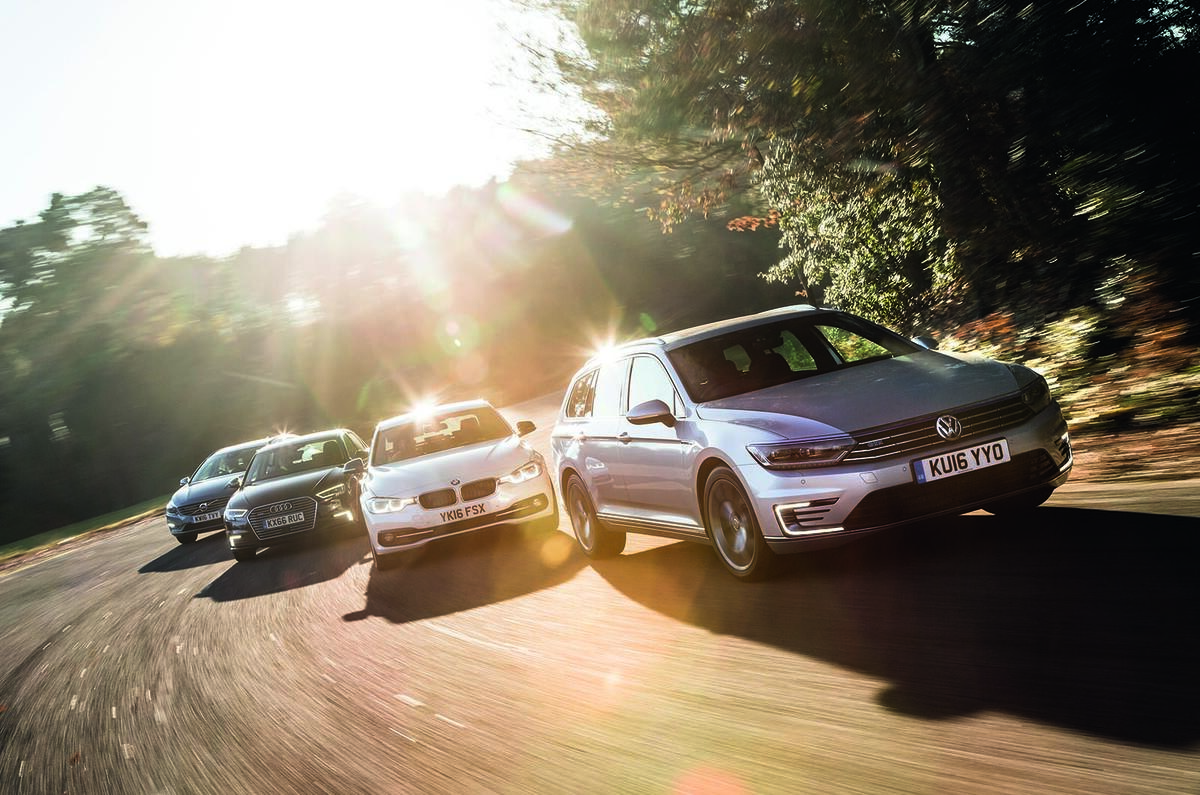 Volkswagen Passat GTE Estate vs Audi A3 Sportback e-tron vs Volvo V60 D5 Twin Engine SE Nav vs BMW 330e Sport