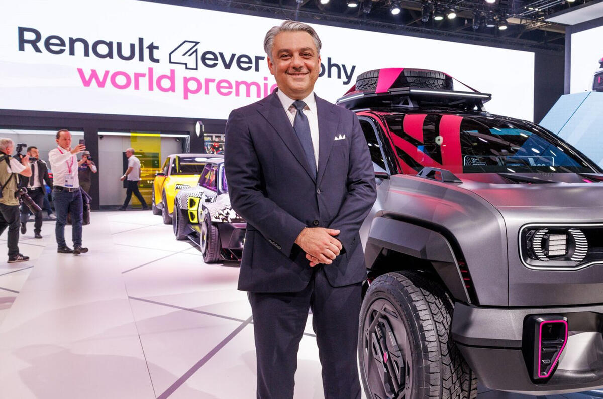 Luca de meo at paris motor show with renault 4
