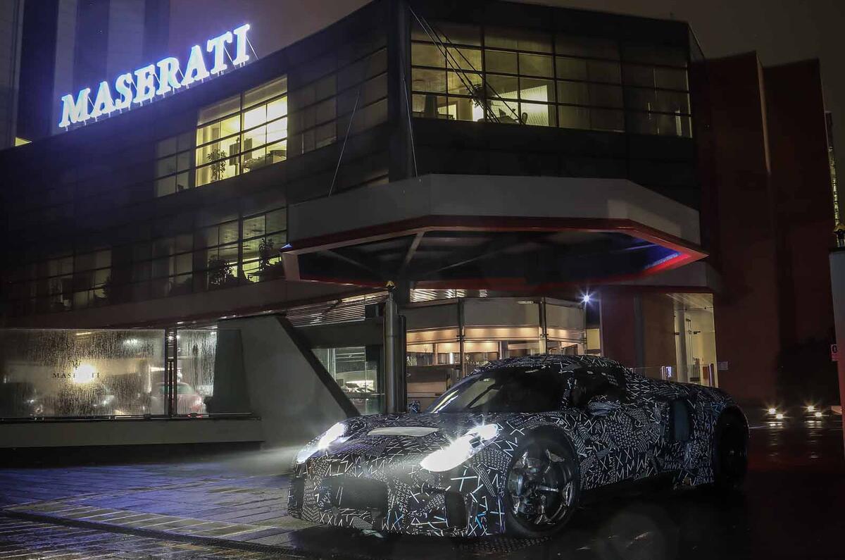Maserati sports car test mule front