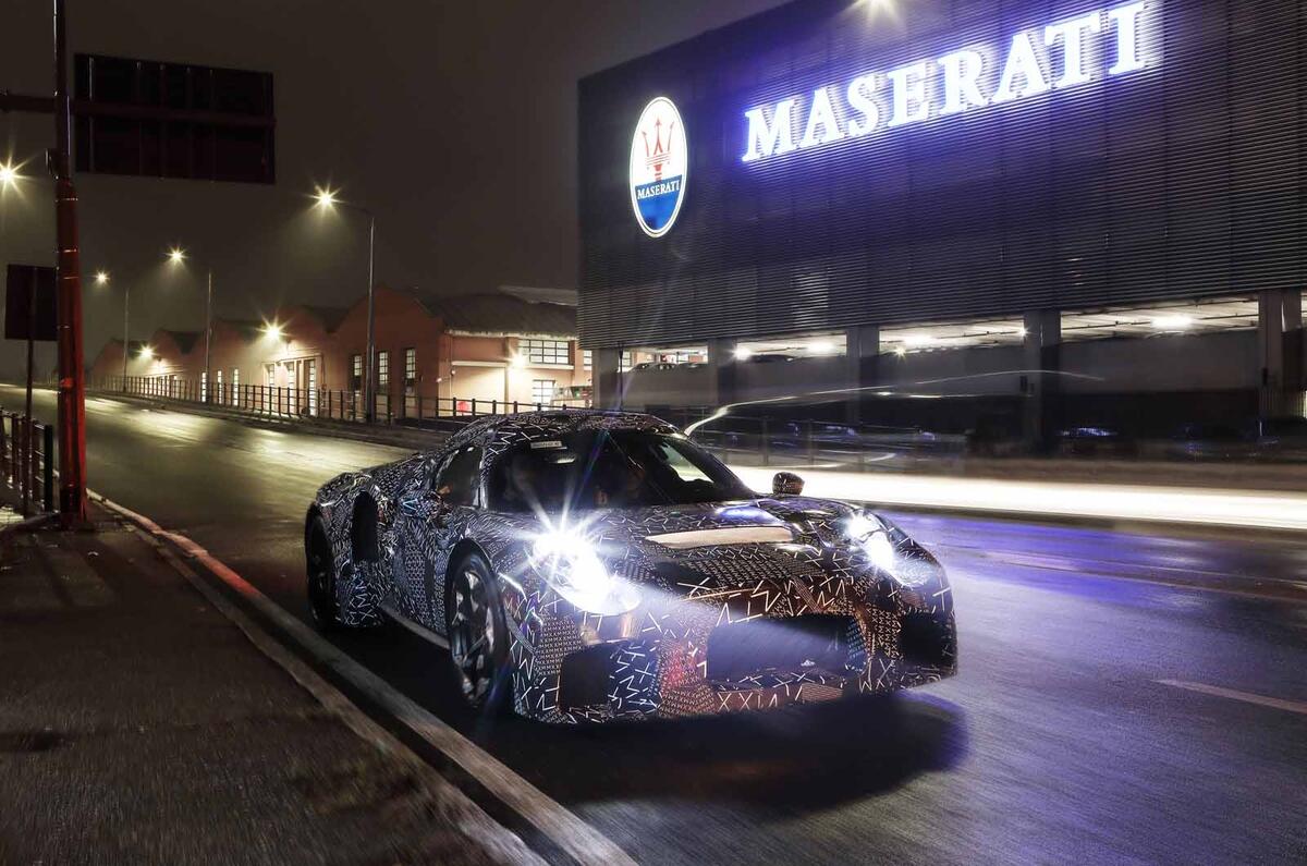 Maserati sports car test mule front side