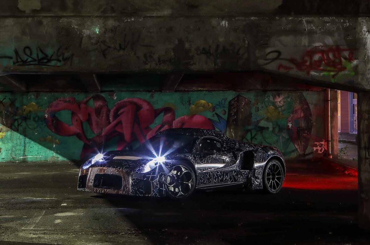Maserati sports car test mule front far