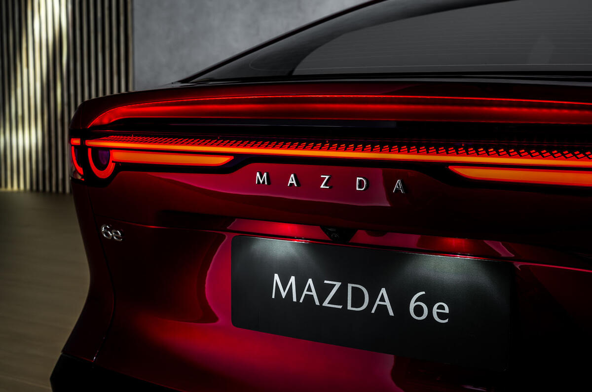 Mazda 6e 2026 rear detail lit Mazda 6e 2026 rear detail lit