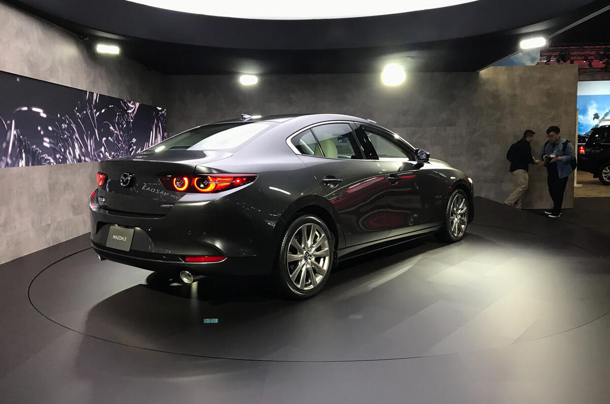 Mazda 3 2018 official reveal - LA show floor static saloon rear