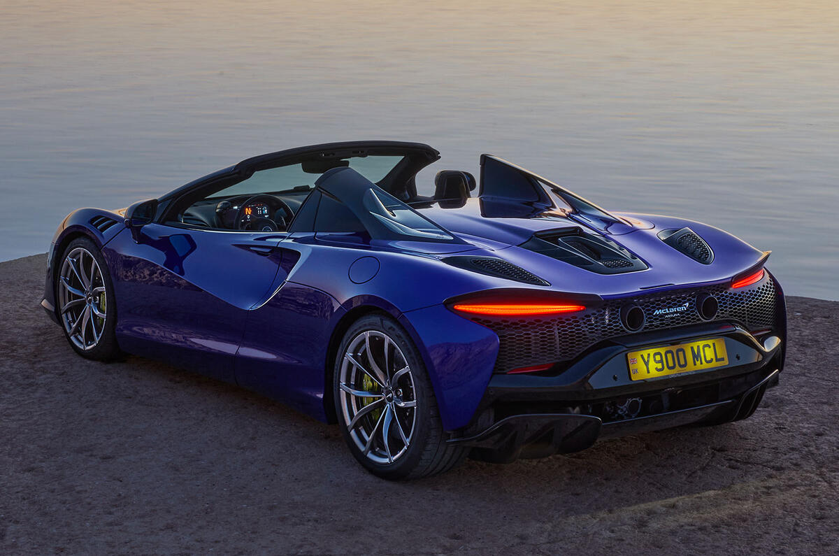McLaren Artura Spider rear three quarter static McLaren Artura Spider rear three quarter static