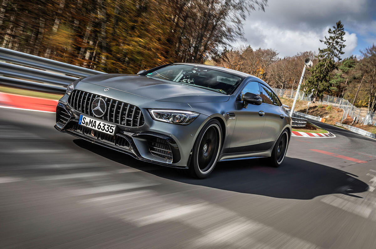 Mercedes-AMG GT 4-door coupe Nurburgring front side Mercedes-AMG GT 4-door coupe Nurburgring front side