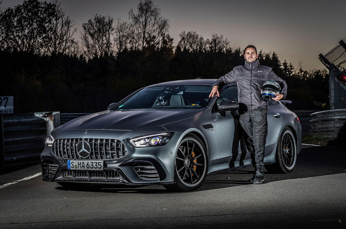 Mercedes-AMG GT 4-door coupe Nurburgring front driver Mercedes-AMG GT 4-door coupe Nurburgring front driver