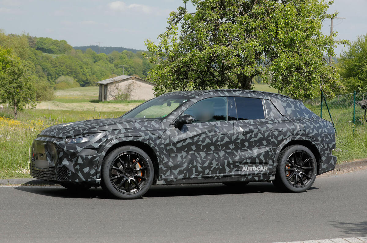 Mercedes AMG EV SUV camo front quarter 2 Mercedes AMG EV SUV camo front quarter 2