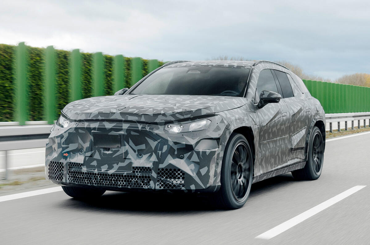 Mercedes AMG EV SUV prototype front quarter tracking Mercedes AMG EV SUV prototype front quarter tracking