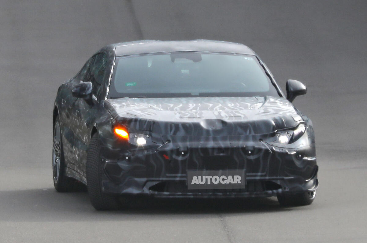Mercedes AMG GT saloon EV camo front Mercedes AMG GT saloon EV camo front
