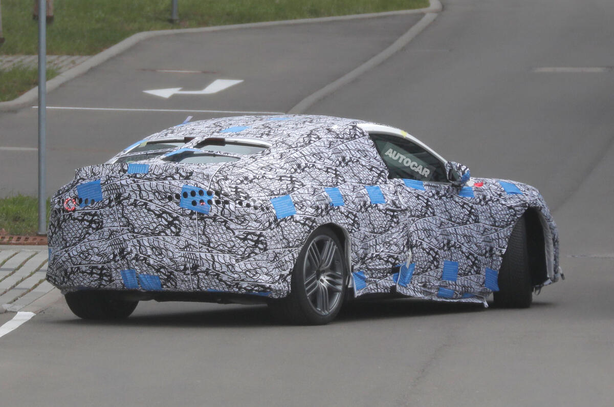 Mercedes AMG GT saloon EV camo white rear quarter Mercedes AMG GT saloon EV camo white rear quarter