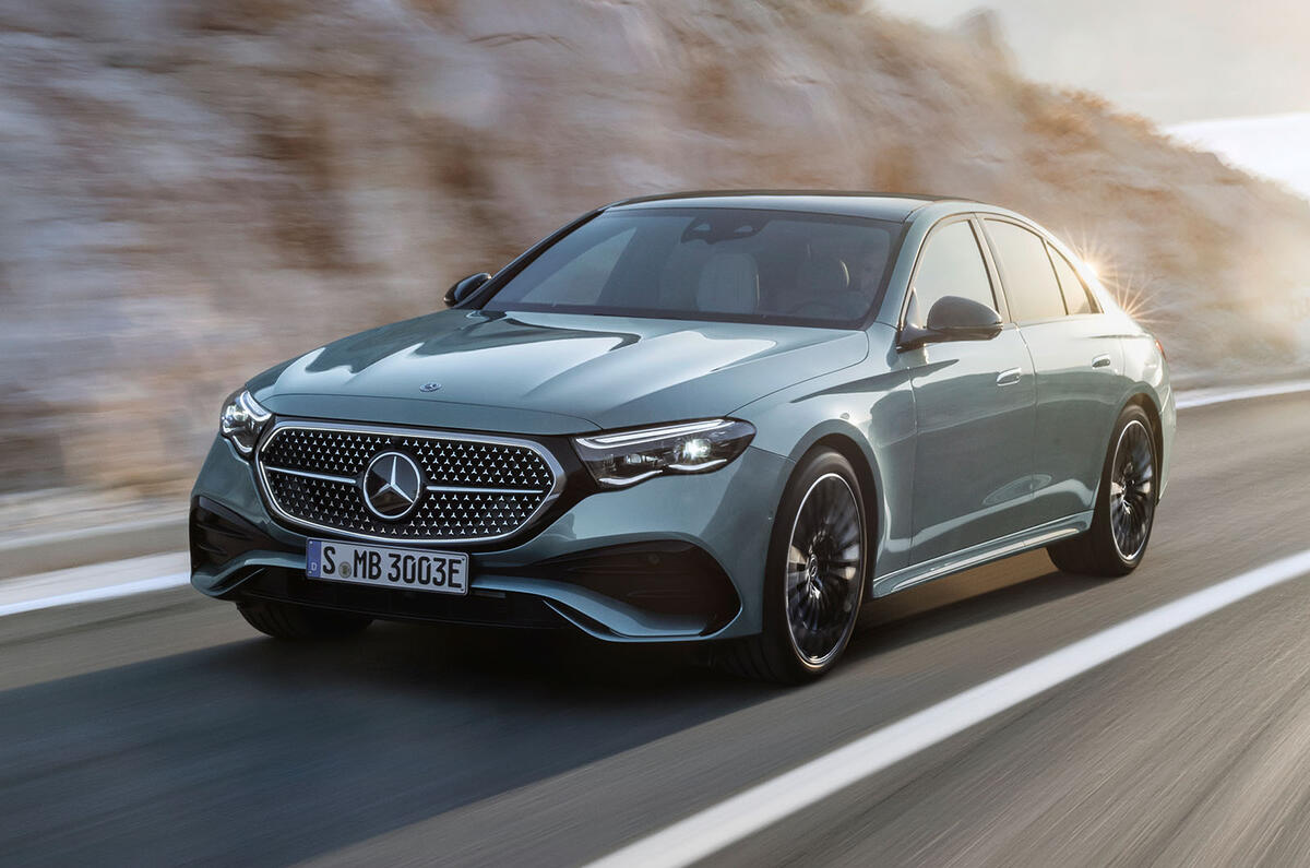 Mercedes Benz E Class front three quarter tracking Mercedes Benz E Class front three quarter tracking