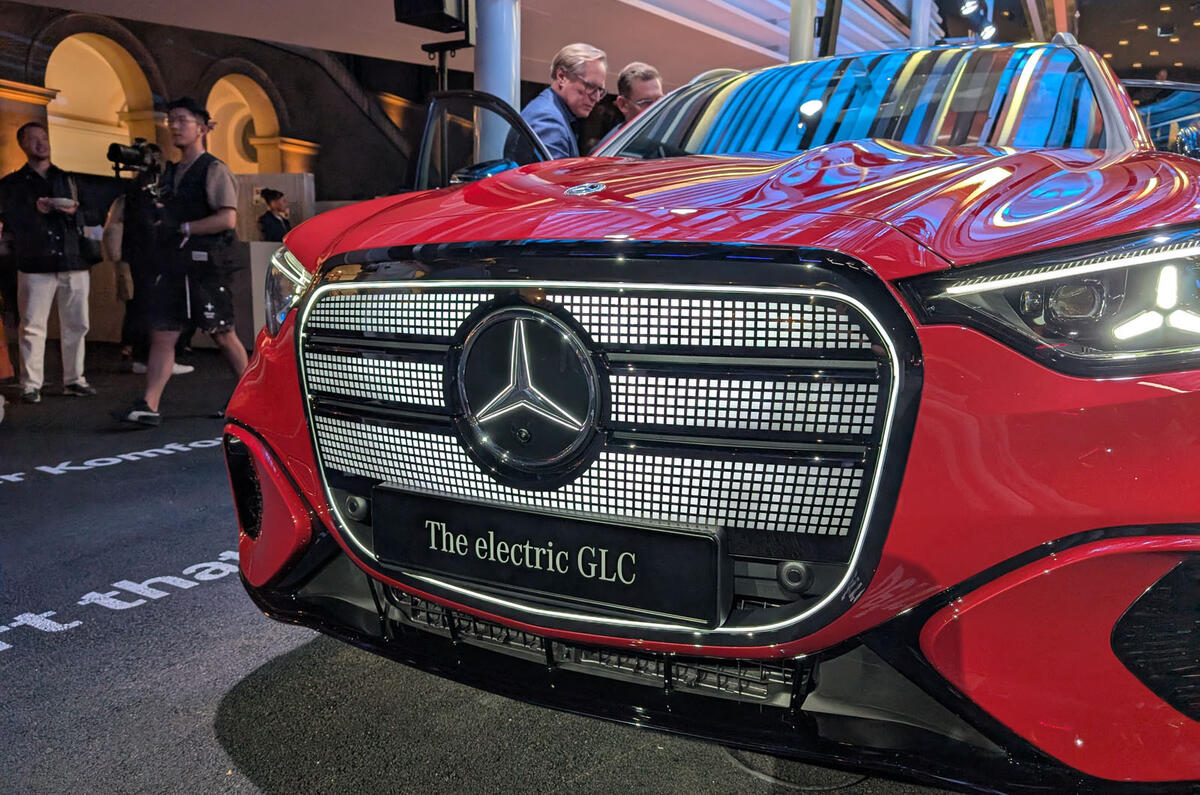 Mercedes Benz GLC 2026 Munich motor show grille closeup Mercedes Benz GLC 2026 Munich motor show grille closeup