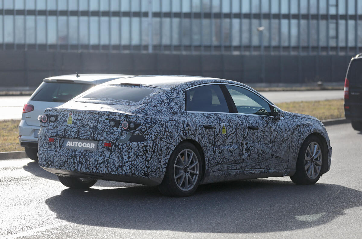 Mercedes C Class EV camo rear quarter