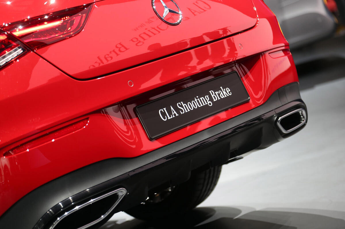 Mercedes CLA Shooting Brake Geneva press stand - exhausts