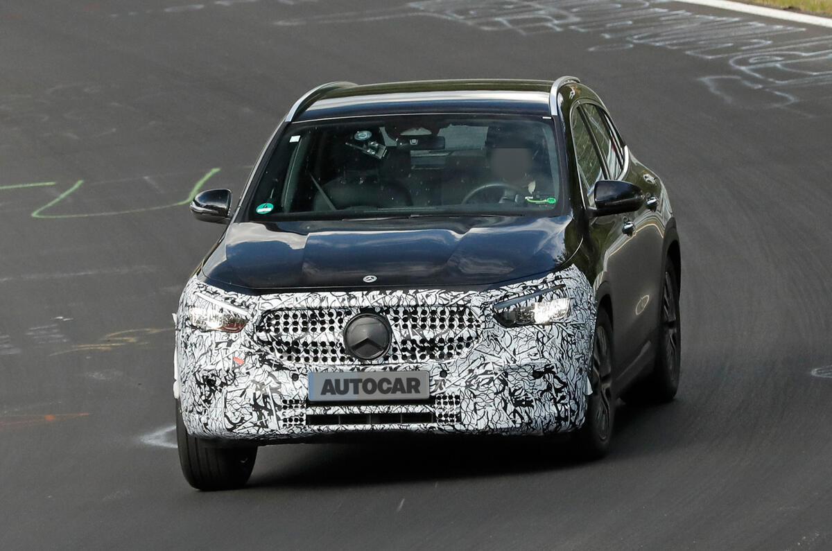 Mercedes GLA facelift 2023 front tracking cornering Mercedes GLA facelift 2023 front tracking cornering