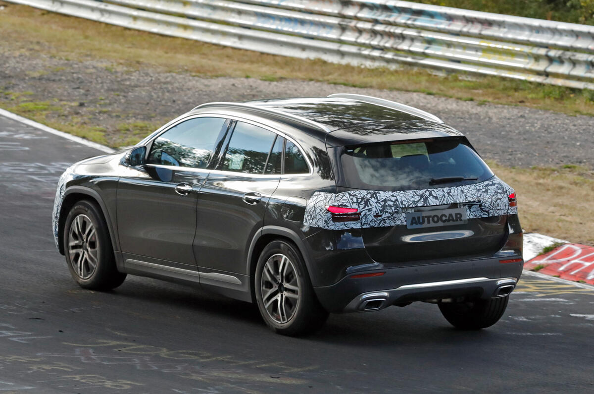 Mercedes GLA facelift 2023 rear quarter tracking cornering Mercedes GLA facelift 2023 rear quarter tracking cornering