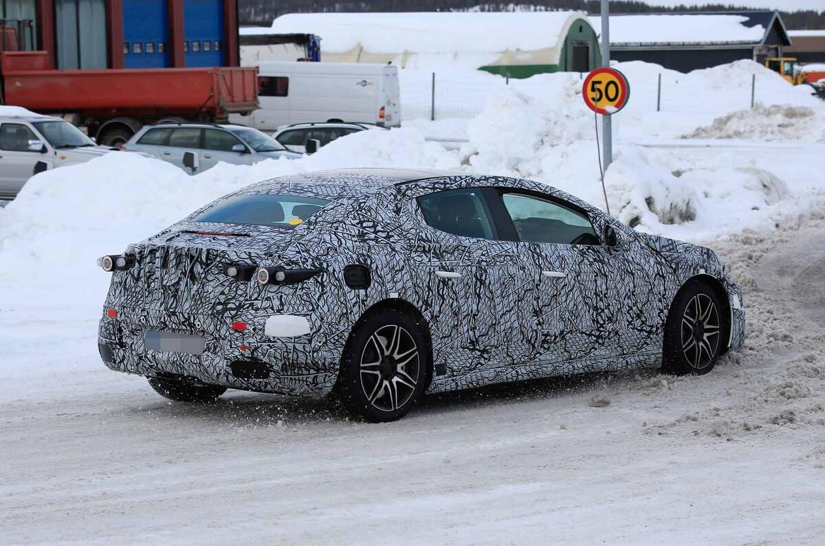 Mercedes EQ E spyshots rear side Mercedes EQ E spyshots rear sde