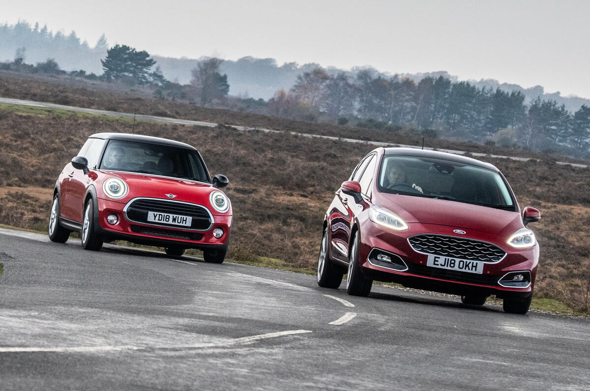 Mini hatch chasing Ford Fiesta