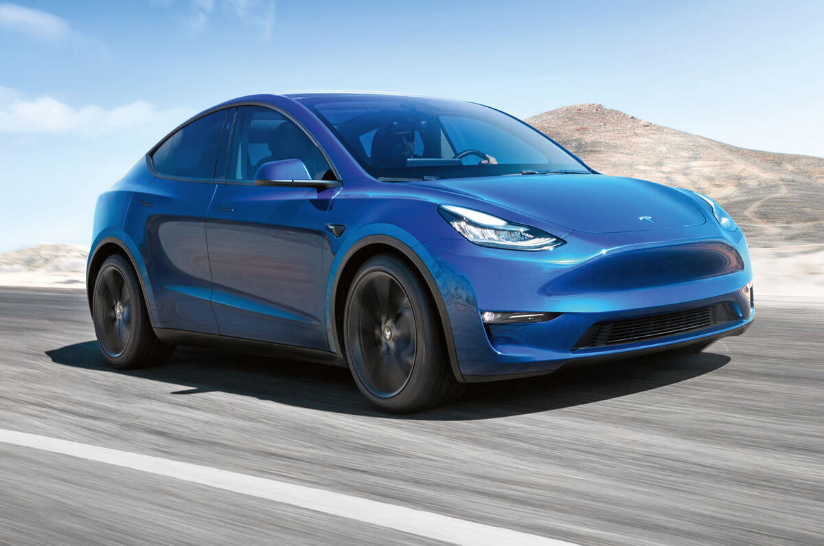 Tesla Model Y in blue - front