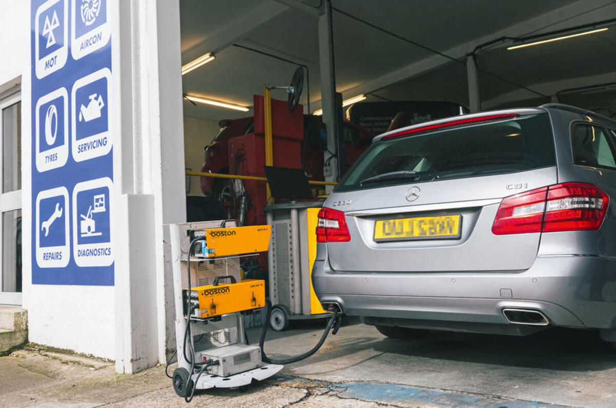Mercedes E-Class estate undergoes an MOT test