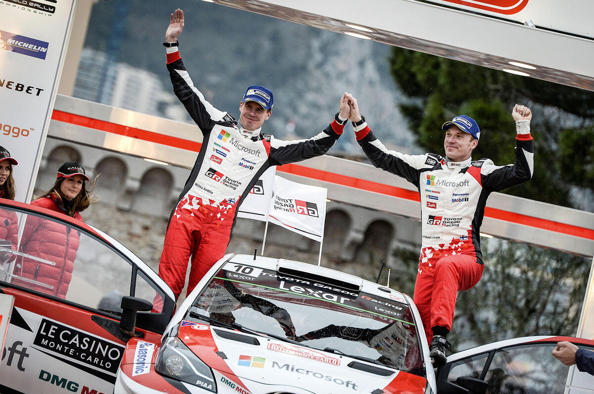 Latvala (right) and his navigator Miika Anttila celebrate