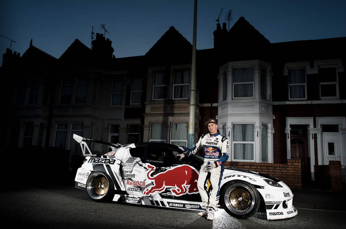 Drifting around a five-roundabouts-in-one junction with drift ace Mike Whiddett