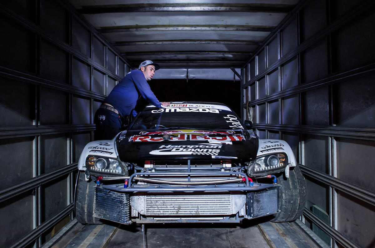 Drifting around a five-roundabouts-in-one junction with drift ace Mike Whiddett