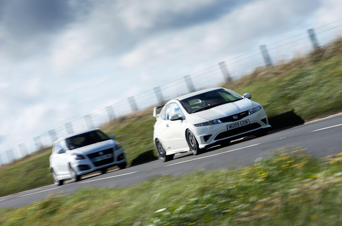 Suzuki Swift Sport vs Honda Civic Type R Mugen vs Renault Clio Cup 