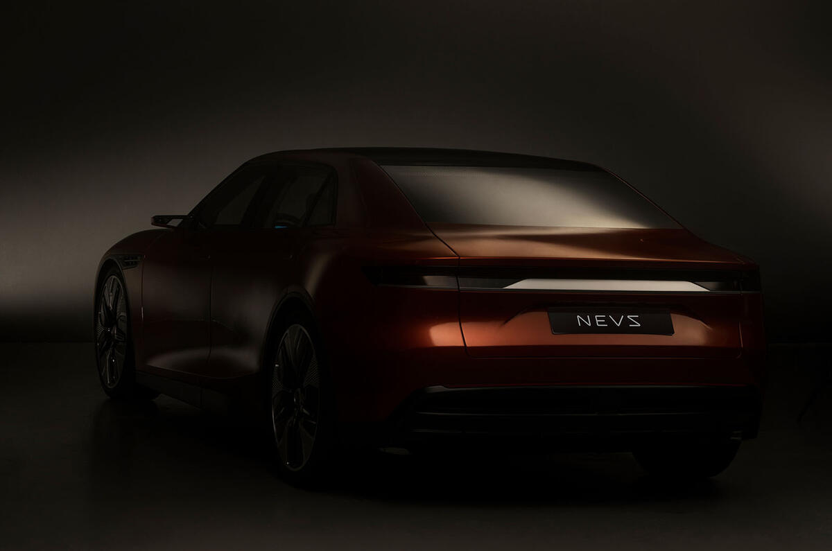 NEVS Emily GT rear quarter static dark NEVS Emily GT rear quarter static dark