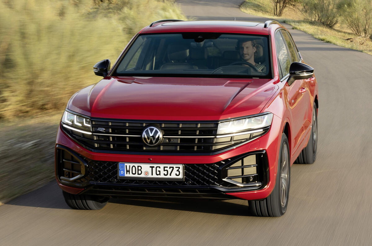 New Volkswagen Touareg front on road New Volkswagen Touareg front on road