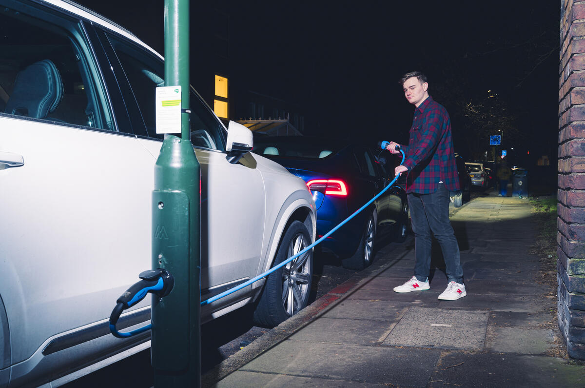 Night charging Ubitricity roadside Tesla Model 3