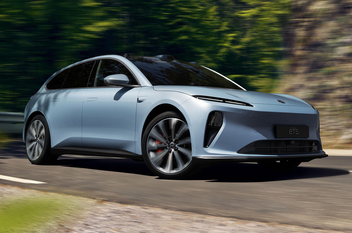 NIO ET5 Touring Exterior front three quarter driving NIO ET5 Touring Exterior front three quarter driving
